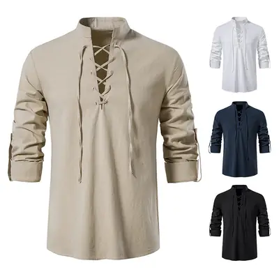 Men Cotton Linen Long Sleeve Shirt White