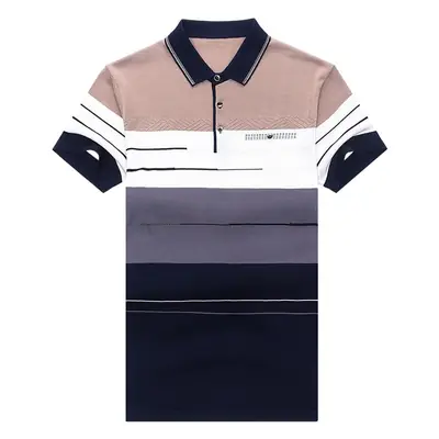 Men's Knitted Short Sleeve T-Shirt Blue Gray Stripes