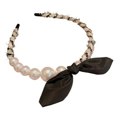 2022 Pearl Bunny Ear Hairband with Black Bow