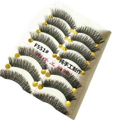 F551# Pure Handmade False Eyelashes Natural Messy Cross Nude Makeup