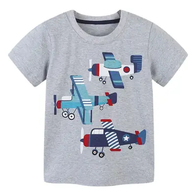 Kids Cartoon Airplane T-Shirt Grey Knitted Cotton