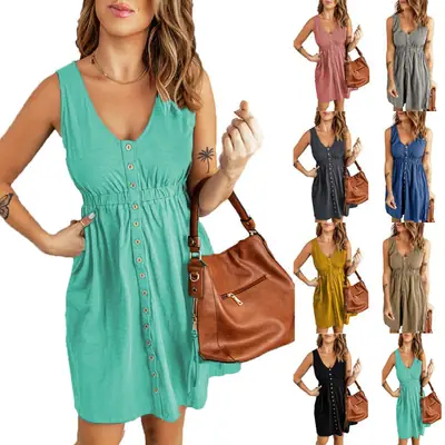 Women Summer Dress Off Shoulder Sleeveless Yellow