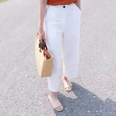 2022 White Linen Wide Leg Pants for Women