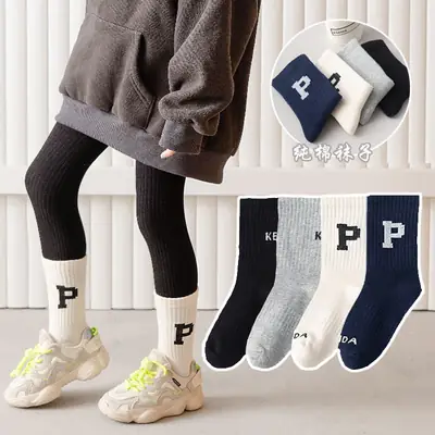 Girls Korean P Letter Cotton Socks Large Size