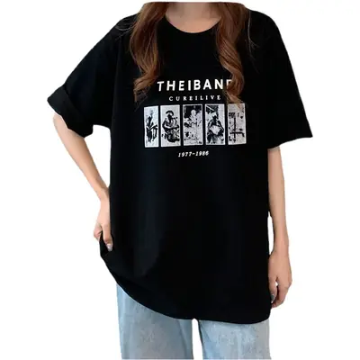 Harajuku Style Black T-Shirt Women 2025 Loose Fit
