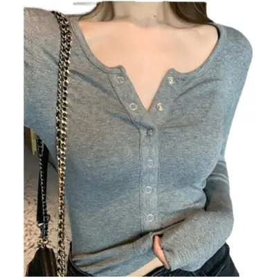 Women's White Long Sleeve Pullover T-Shirt Slim Fit All Season