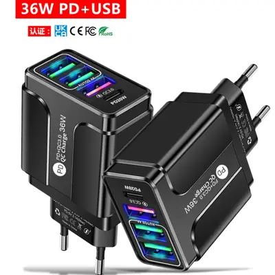 PD36W Multi-Port USB Charger with 3 Type-C Ports