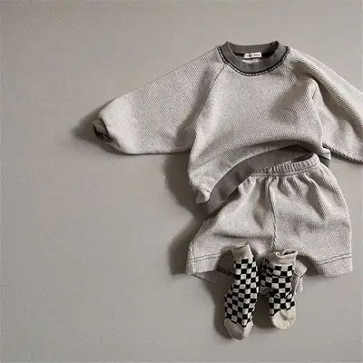 Japanese Waffle Korean Sweater Shorts Set Grey