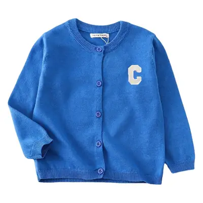 Light Blue C-Embroidered Cotton Cardigan for Boys Girls Medium