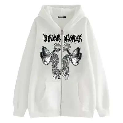 Women Skull Wings Hoodie Black Velvet Zipper