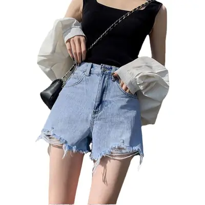 Women Denim Shorts High Waist Ripped 2022