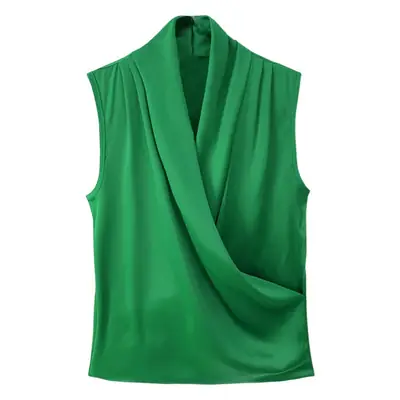2022 Summer V-Neck Satin Sleeveless Top Women