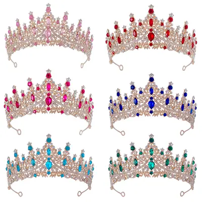 Luxury Red Rhinestone Wedding Crown for Bride