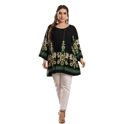 Women Rayon Embroidered Shirt Black White Summer 2023