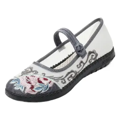 Women's Embroidered Mesh Flat Shoes Grey White
