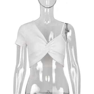 Women's White One-Shoulder Short Sleeve Bra Top