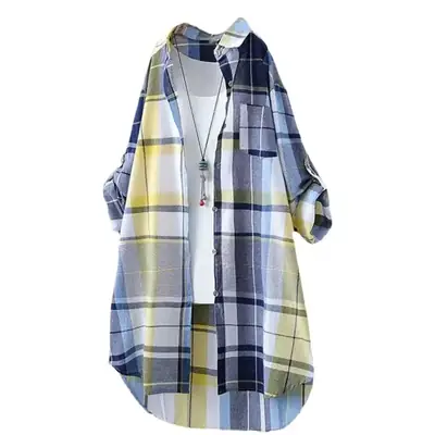 Women Plaid Long Sleeve Cardigan Jacket Loose Fit