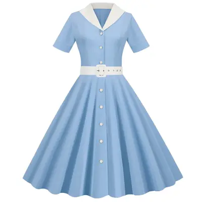Pink 50s V-Neck Casual Party Dress