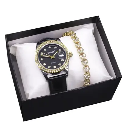 Women's Gold Plated Wristwatch Set with Bracelet