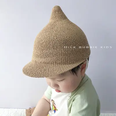 Gray Knitted Baby Hat for Kids Summer Travel Sunshade