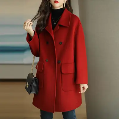 Woolen Coat for Women 2026 New Thickened Korean Style Slim Fit Mid-Length Woolen Coat Foreign Trade Women's Clothing Free Shipping