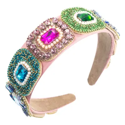 Brilliant Crystal Baroque Hair Band Pink Green Blue