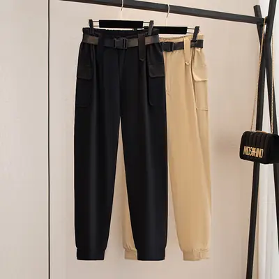 Women Beige Fat Body Jogger Pants Plus Size