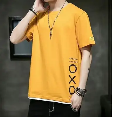 Men Black Casual T-Shirt Korean Slim Fit 2023 Summer