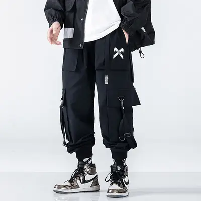 Men Slim Fit Leg Tooling Pants Black Spring Autumn