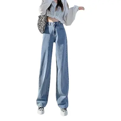 Women Wide-leg Slim Fit Jeans High Waist Draping