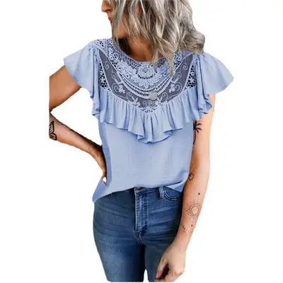 2022 Ruffled Lace Women's Vest Yellow Crewneck