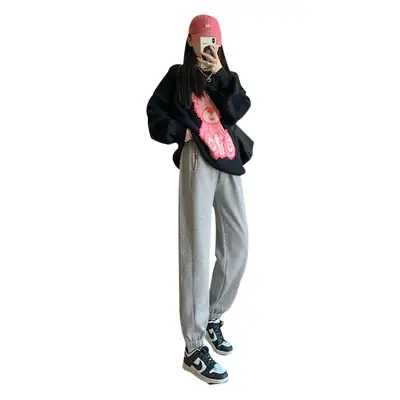 Women's Black Wide Leg Sweatpants High Waist Straight Slim
