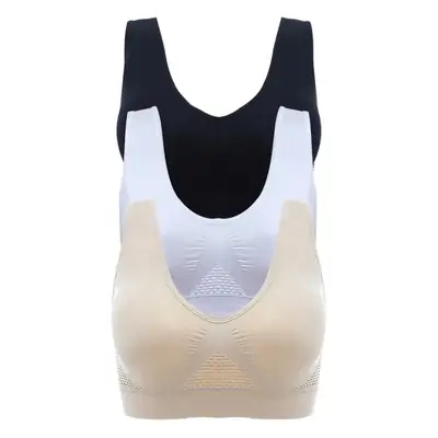 White Hollow Mesh Sports Bra Large Size
