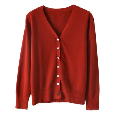 Women's Red Knit Cardigan Jacket Large Size