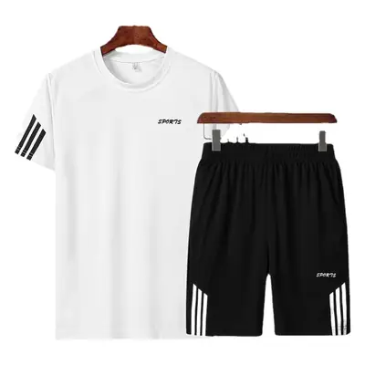 Men White 3-Piece Sports Suit with Black Shorts