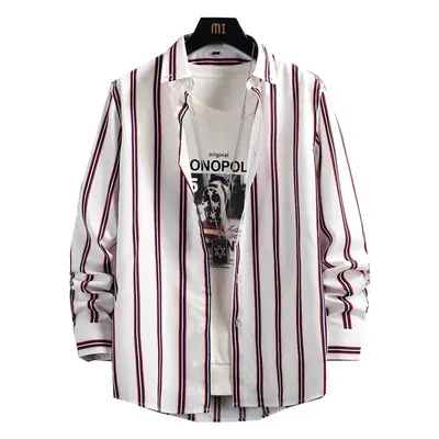 Men Vertical Striped Long Sleeve Shirt Spring Autumn Slim Fit
