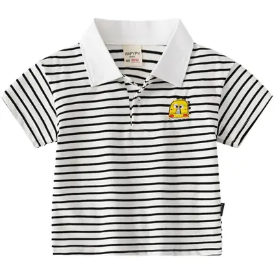Kids Striped Polo Shirt White Black Korean Design