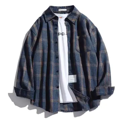 Men's Plaid Long Sleeve Shirt Blue Brown