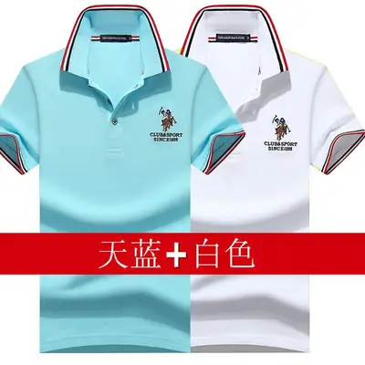 Men Polo Shirt Blue Grey Large Half Sleeve Embroidered