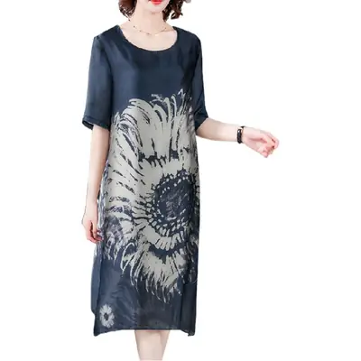 Middle-aged Mother Summer Dress 2021 Large Size Rich Printed Ice Silk