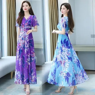 2025 Floral V Neck Skirt Dress Plus Size Women