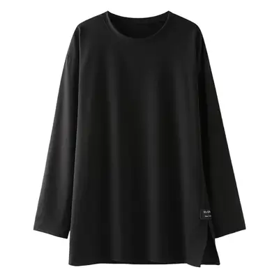 150kg Women Black Slit Long Sleeve T-Shirt