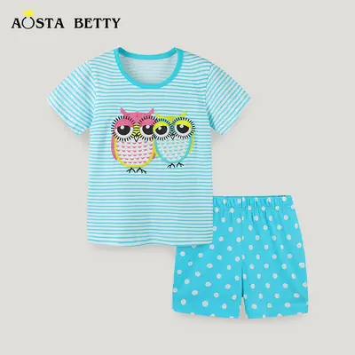 Girls Cotton Striped Shorts Set Blue White Summer