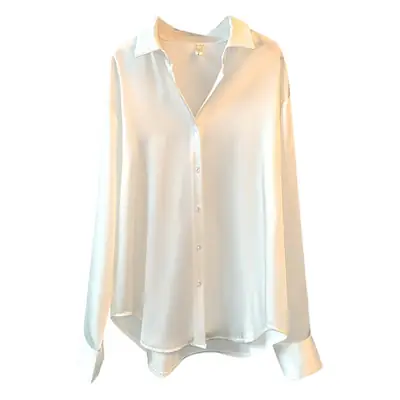 Long Sleeve Satin Shirt Women's White 2025 Spring Summer Sun Protection
