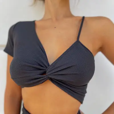 White V-Neck Tie Asymmetrical Camisole Women