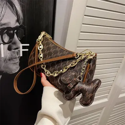 Spring & Summer Women's Chain Crossbody Bag Brown Gold