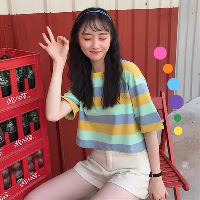 Women Rainbow Striped T-Shirt 2022 New