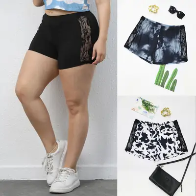 Black Lace See-Tight Shorts for Women Large