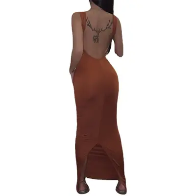 Women's Backless Slim Fit Dress Brown 2022