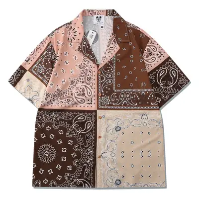 Men Summer Beach Patchwork Shirt Suit European American Digital Print Casual Shorts Cardigan